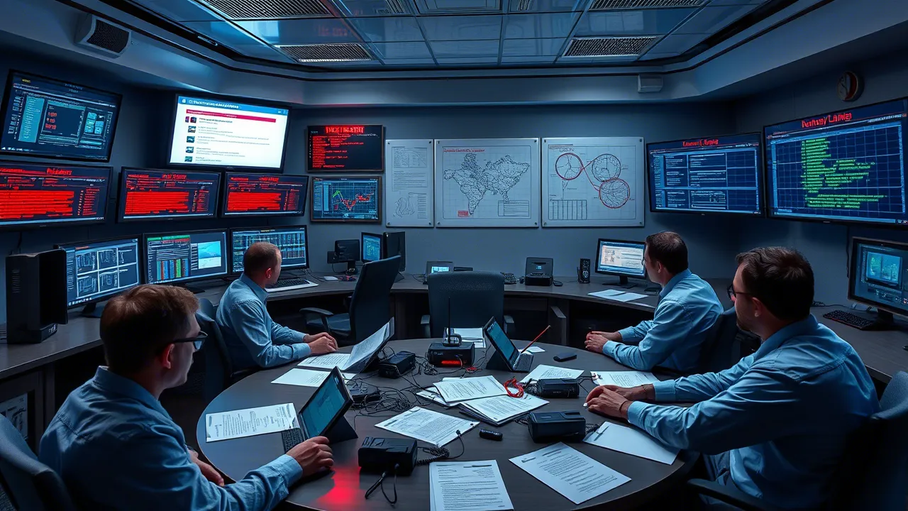 Industrial crisis center simulating a cyberattack